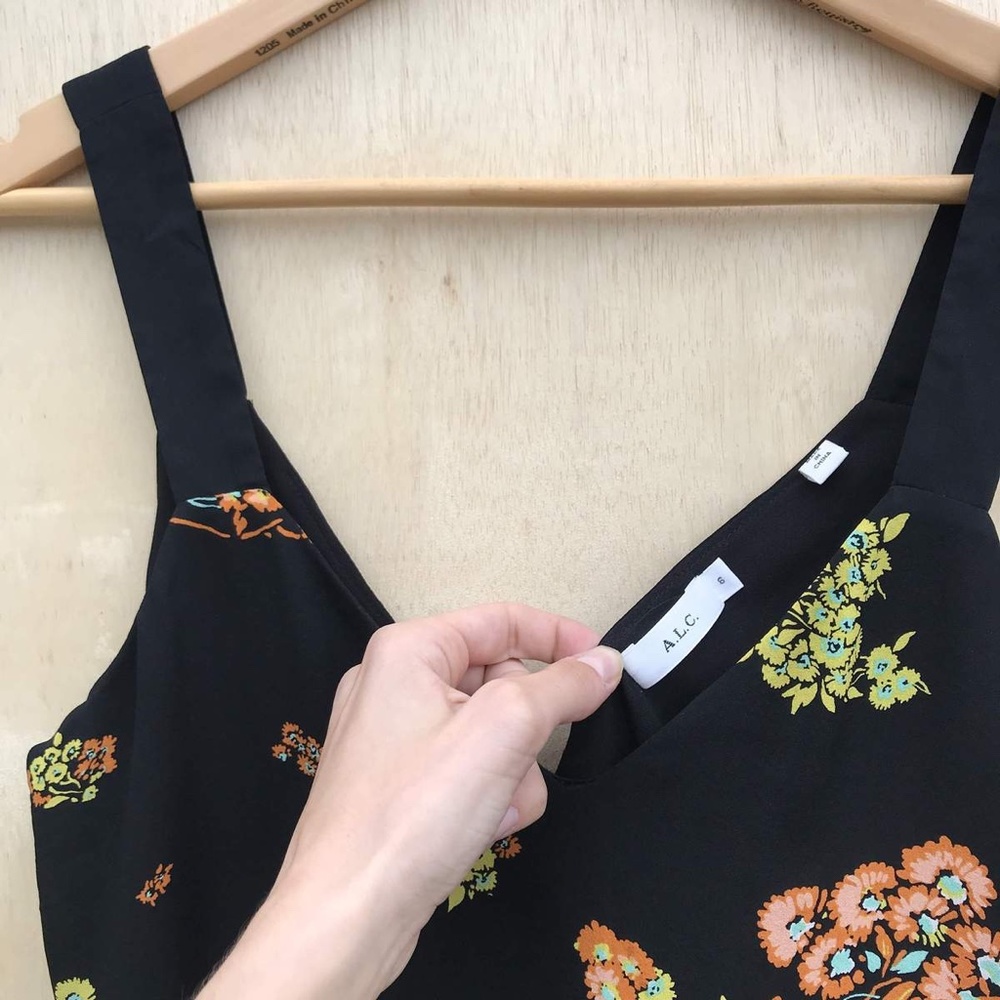 A.L.C. Renne Black Floral Silk Tank Top View 4